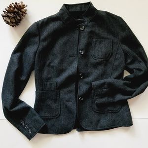 Tweed herringbone mandarin collar blazer